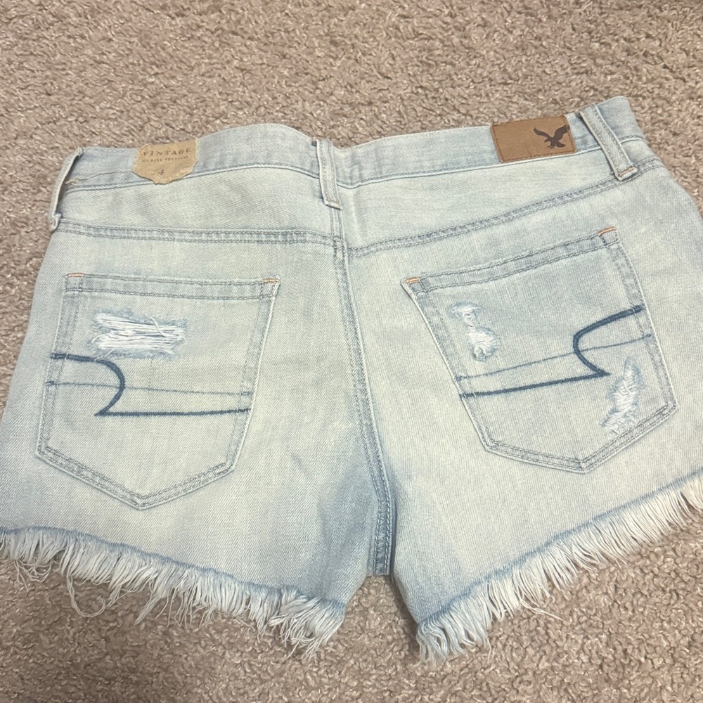 Light Blue Distressed Denim Shorts Hi Rise Festival - Picture 4 of 4